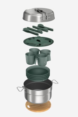 Quechua 500 Stainless Steel Nonstick Camping Cookset – 25-Piece for 4 People