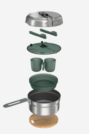 Quechua Stainless steel non-stick camping cookset 500 for 2 people - 15-piece